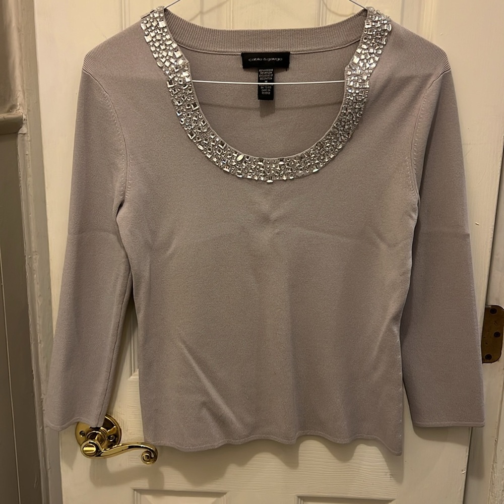 Cable & Gauge Gray Embellished 3/4 Sleeve Blouse